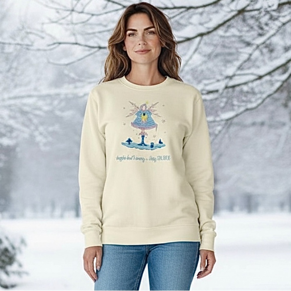 Quacker Factory Sweatshirt Quirky Angel Embroidery Angels dont worry we believe